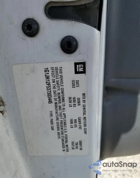 2003 Chevrolet Cavalier Ls Sport from USA, damaged, VIN 1G1JH12F537303445